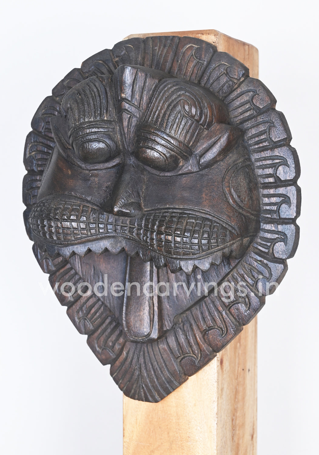 Wooden Mask of Kirthi Mukha Wax Brown Wooden Wall Decor Wall Mount 13"