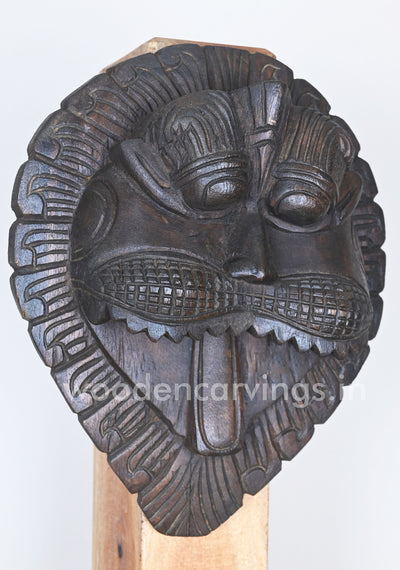 Wooden Mask of Kirthi Mukha Wax Brown Wooden Wall Decor Wall Mount 13"