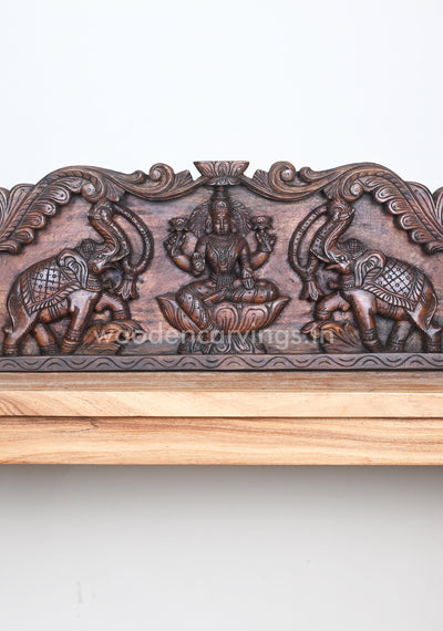 Goddess of Wealth GajaLakshmi Seated on Lotus Hamsa Design Wooden Wall Panel 40"