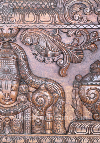 Mind Blowing Art Work of Wealthy Lord Balaji Wooden Decorative Hooks Fixed Wall Panel 48"