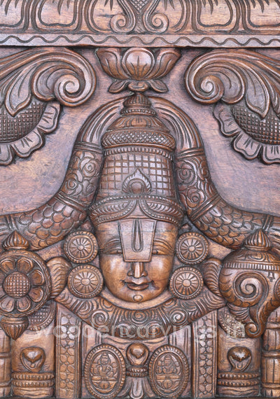 Mind Blowing Art Work of Wealthy Lord Balaji Wooden Decorative Hooks Fixed Wall Panel 48"