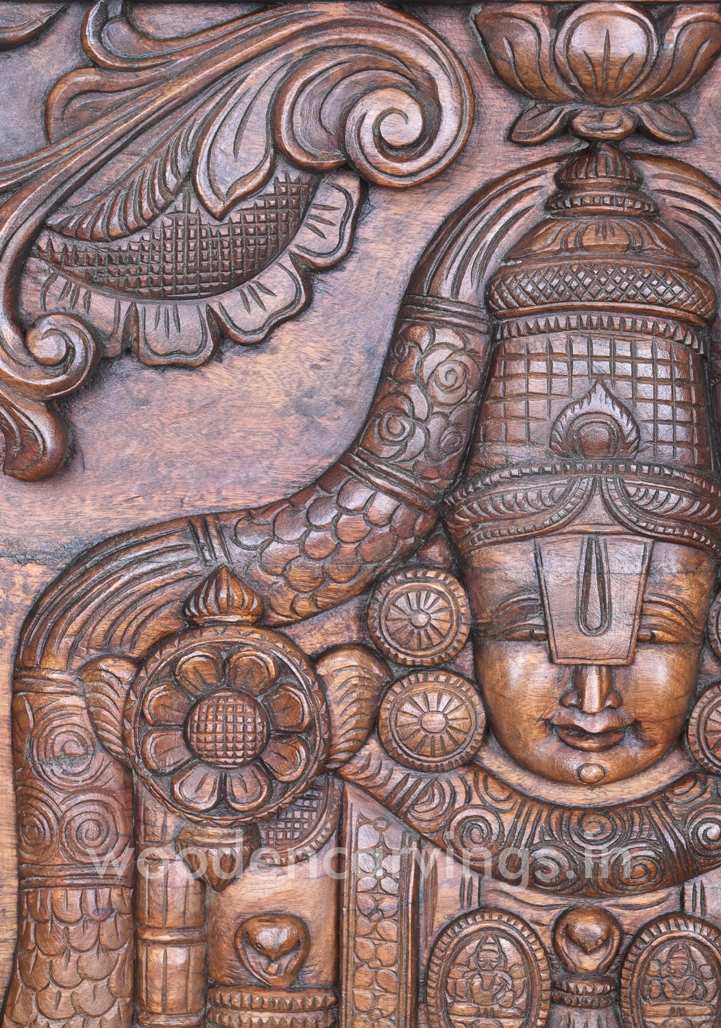Mind Blowing Art Work of Wealthy Lord Balaji Wooden Decorative Hooks Fixed Wall Panel 48"