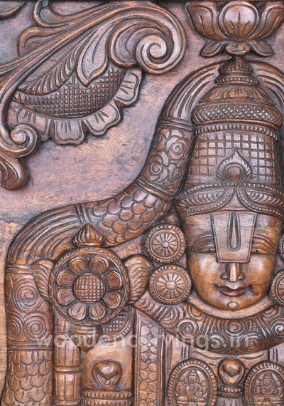 Mind Blowing Art Work of Wealthy Lord Balaji Wooden Decorative Hooks Fixed Wall Panel 48"