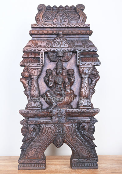 Wooden Gorgeous Goddess Lakshmi Seated on Lotus Kavadi Wall Mount 24"