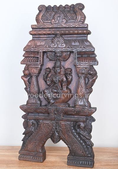 Wooden Gorgeous Goddess Lakshmi Seated on Lotus Kavadi Wall Mount 24"