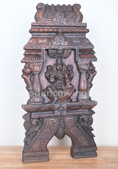 Wooden Gorgeous Goddess Lakshmi Seated on Lotus Kavadi Wall Mount 24"