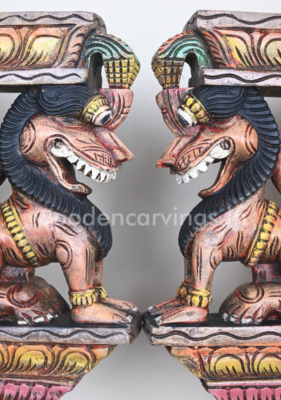 Detail Handmade Work of Ancient Animal Yaazhi Paired Wooden Wall Brackets 12"