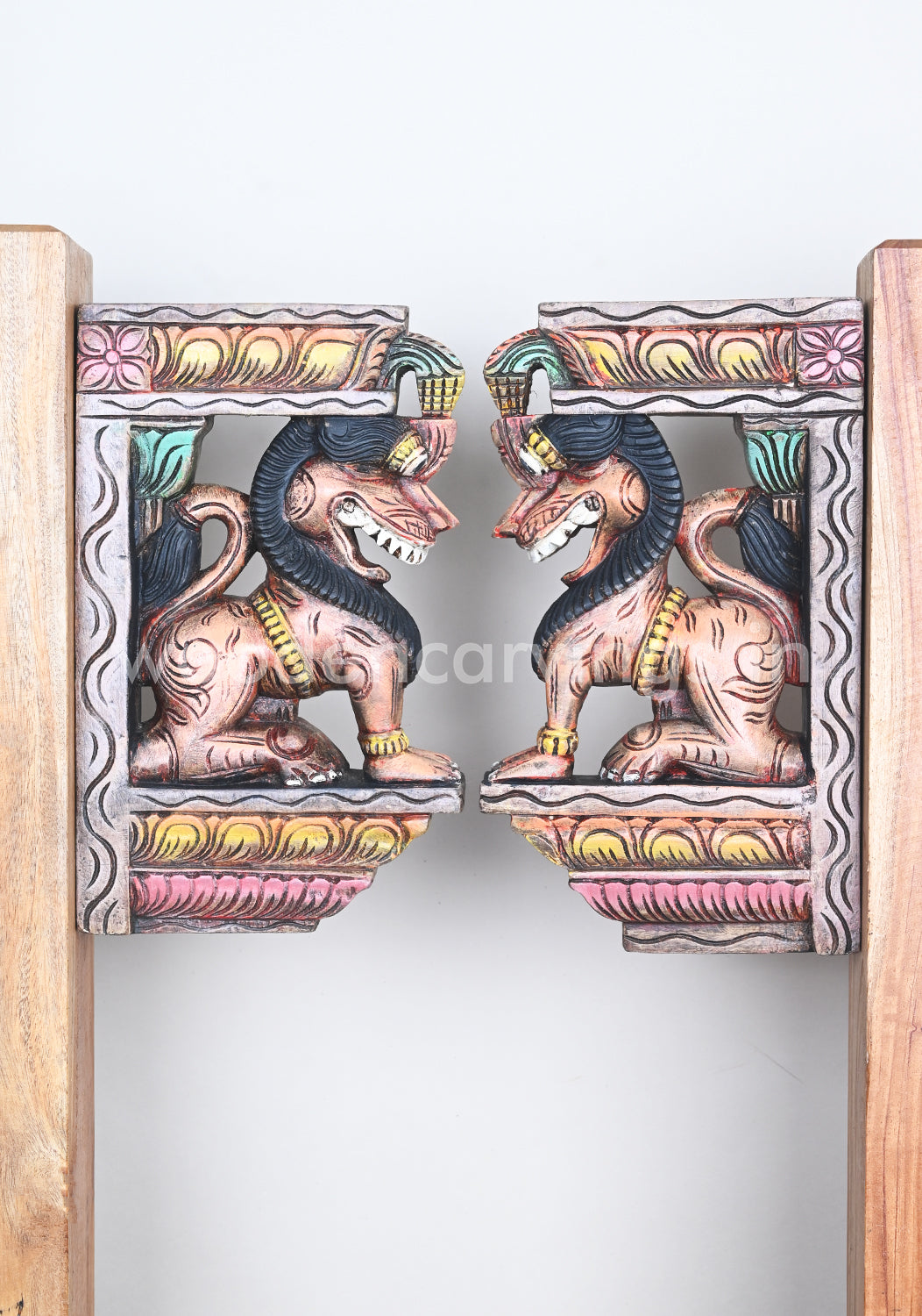 Detail Handmade Work of Ancient Animal Yaazhi Paired Wooden Wall Brackets 12"