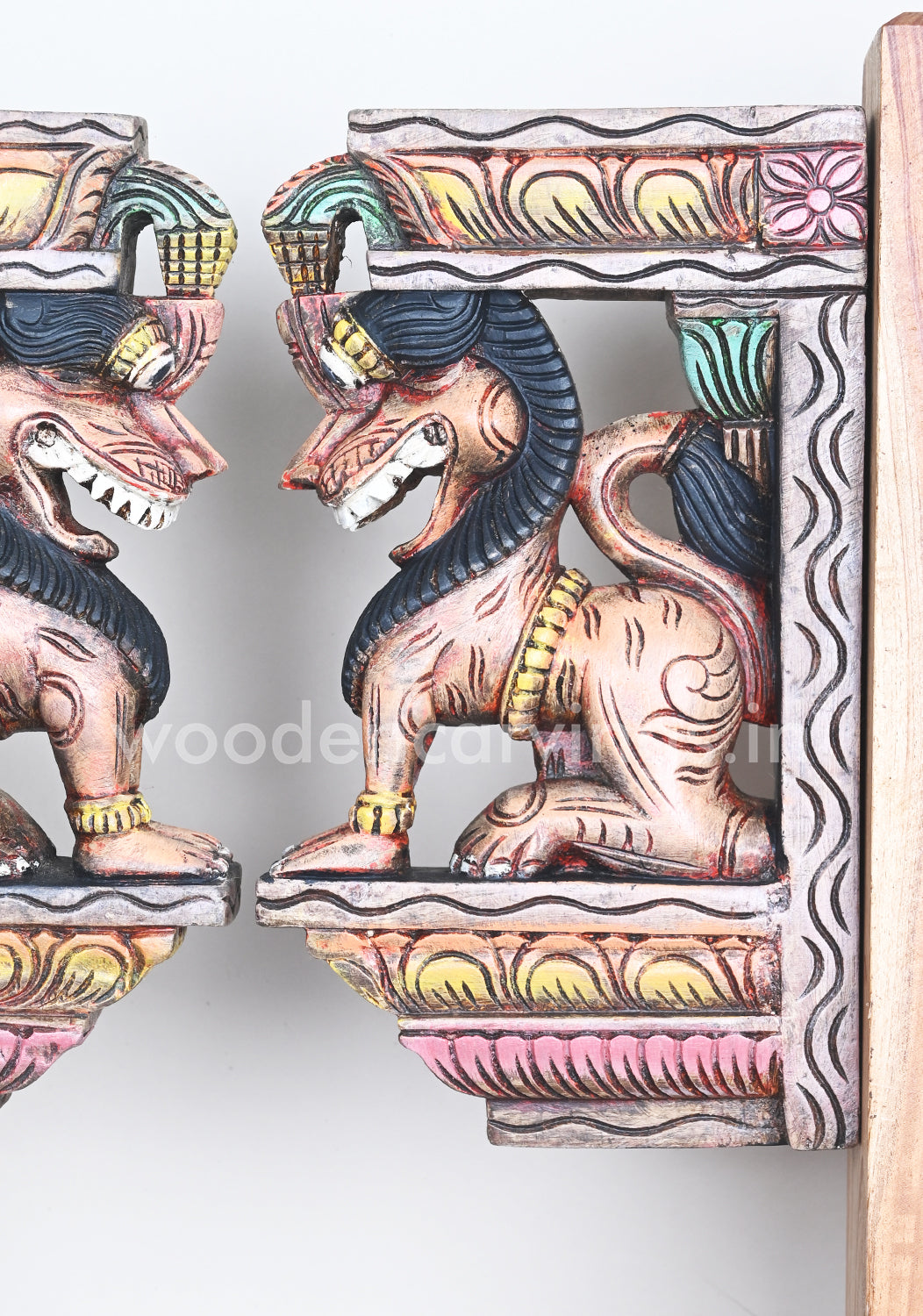 Detail Handmade Work of Ancient Animal Yaazhi Paired Wooden Wall Brackets 12"