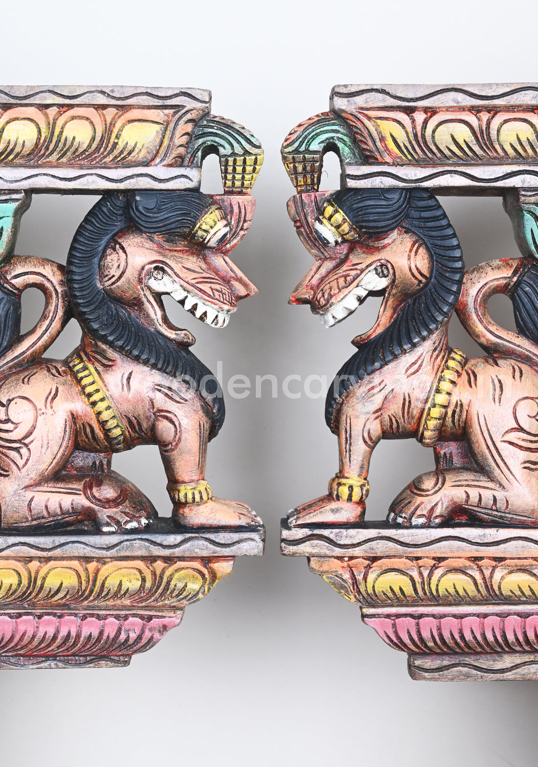 Handmade Yaazhi Wooden Wall Brackets – Ancient Pair, 12"