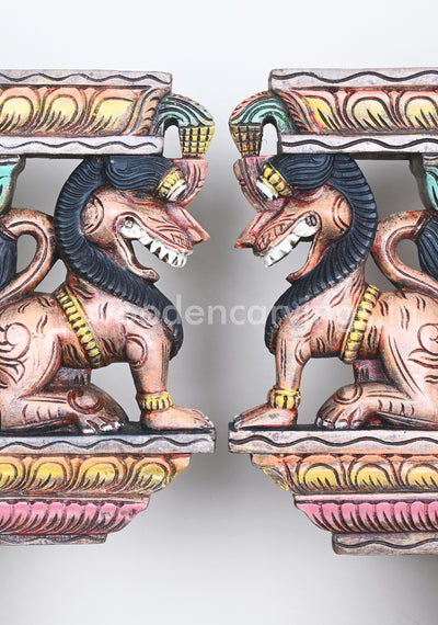 Detail Handmade Work of Ancient Animal Yaazhi Paired Wooden Wall Brackets 12"