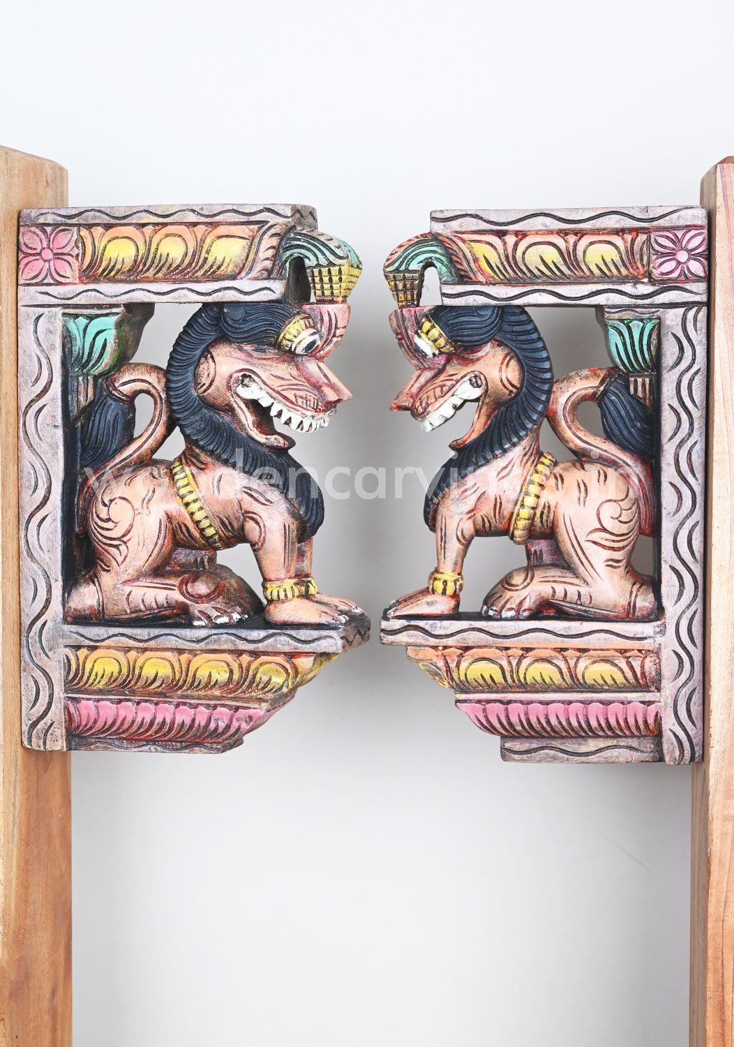 Detail Handmade Work of Ancient Animal Yaazhi Paired Wooden Wall Brackets 12"