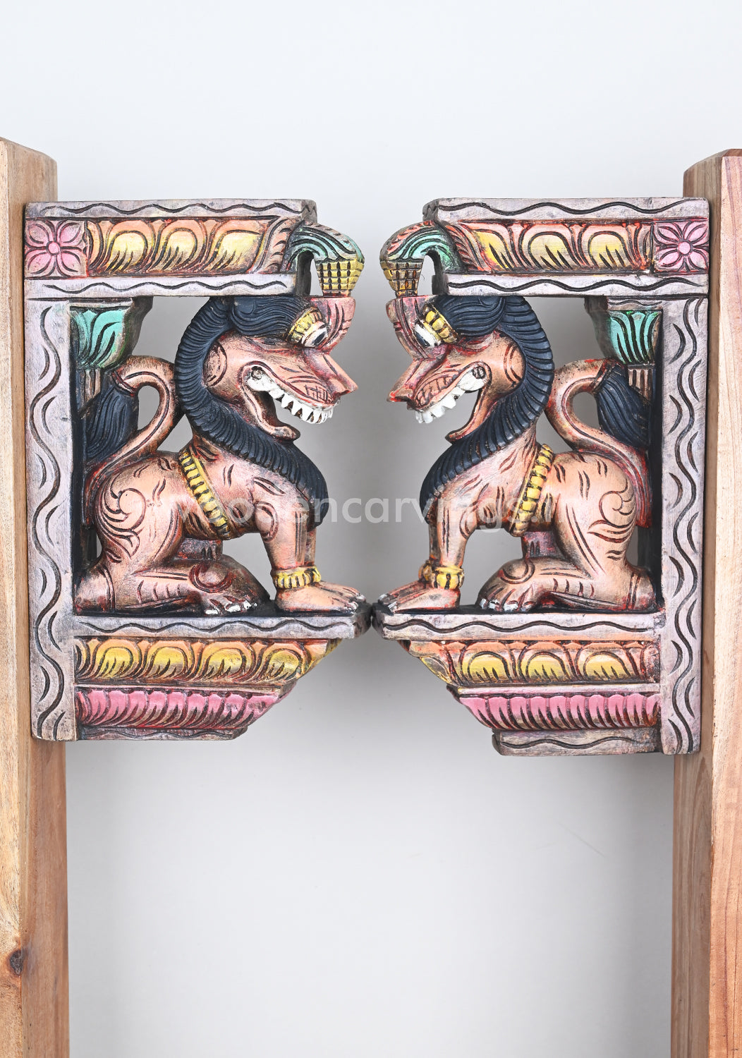 Handmade Yaazhi Wooden Wall Brackets – Ancient Pair, 12"