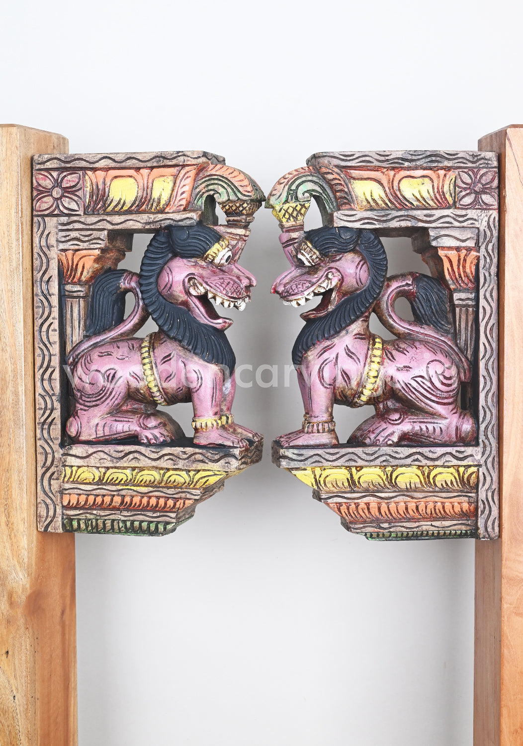 Made by Long lasting Country Wood Vaagai Wooden Yaazhi Coloured Wall Brackets 15"