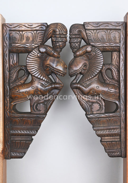 Eating Floral Leafs Wooden Hooks Fixed Paired Yaazhi Wall Brackets 18"