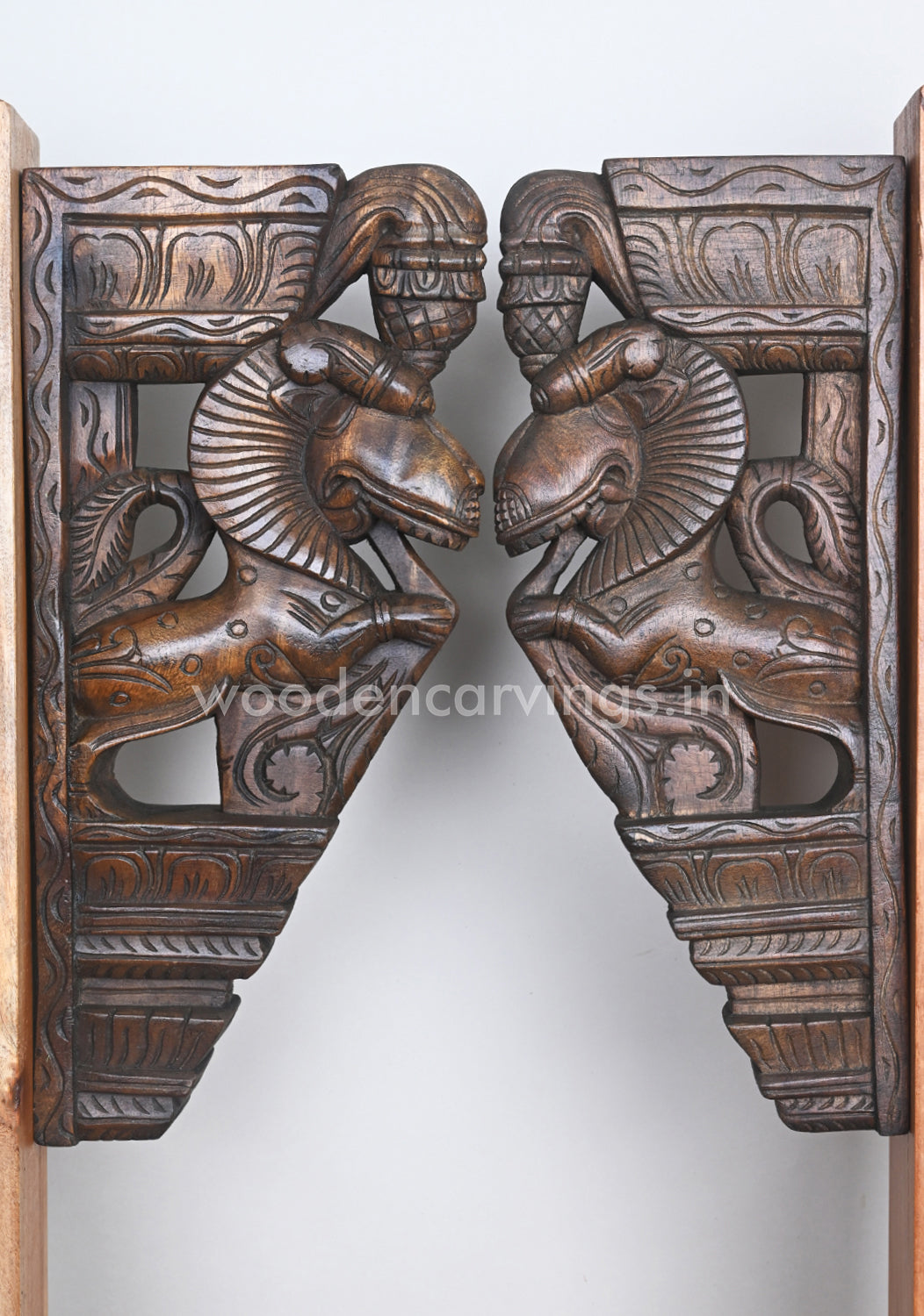 Eating Floral Leafs Wooden Hooks Fixed Paired Yaazhi Wall Brackets 18"