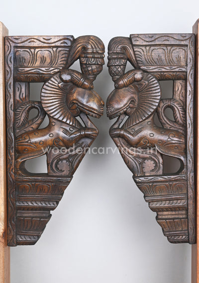 Eating Floral Leafs Wooden Hooks Fixed Paired Yaazhi Wall Brackets 18"
