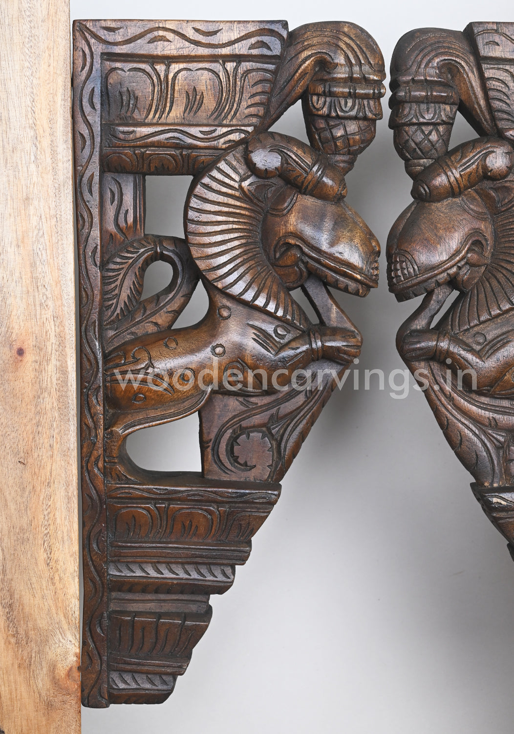 Eating Floral Leafs Wooden Hooks Fixed Paired Yaazhi Wall Brackets 18"