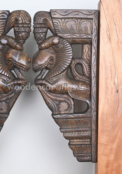 Eating Floral Leafs Wooden Hooks Fixed Paired Yaazhi Wall Brackets 18"