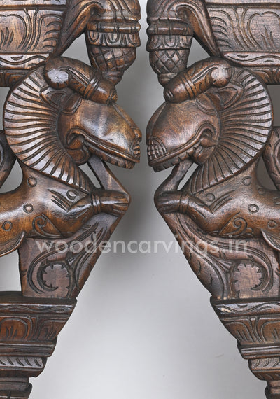 Eating Floral Leafs Wooden Hooks Fixed Paired Yaazhi Wall Brackets 18"