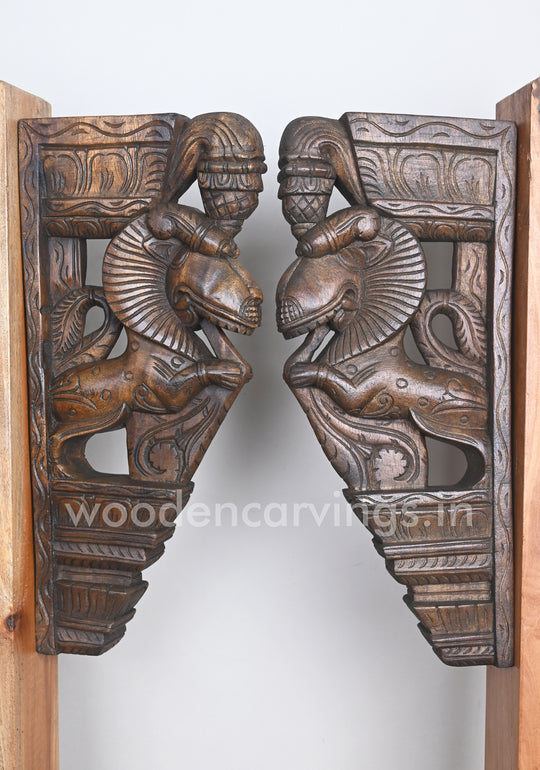 Eating Floral Leafs Wooden Hooks Fixed Paired Yaazhi Wall Brackets 18"