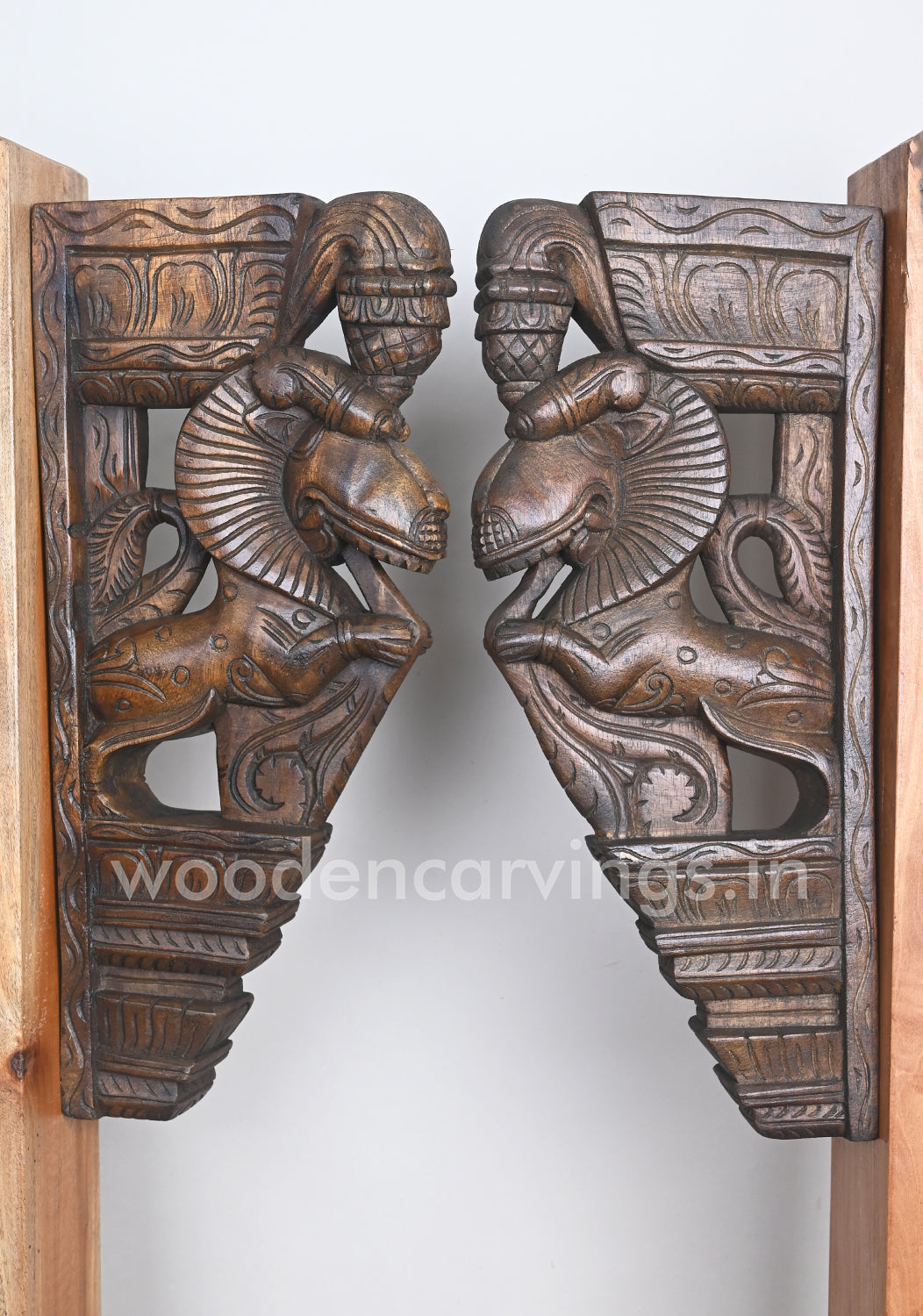 Eating Floral Leafs Wooden Hooks Fixed Paired Yaazhi Wall Brackets 18"