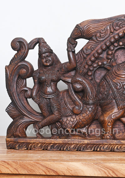Wooden Arch GajaLakshmi Seated on Lotus With Sevagar Ladies Wooden Wall Panel 42"