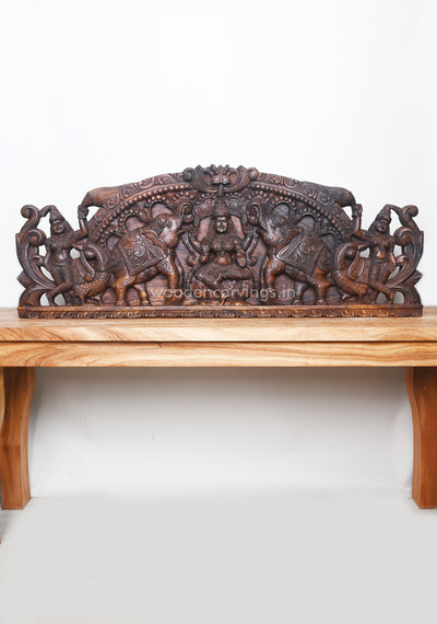 Wooden Arch GajaLakshmi Seated on Lotus With Sevagar Ladies Wooden Wall Panel 42"
