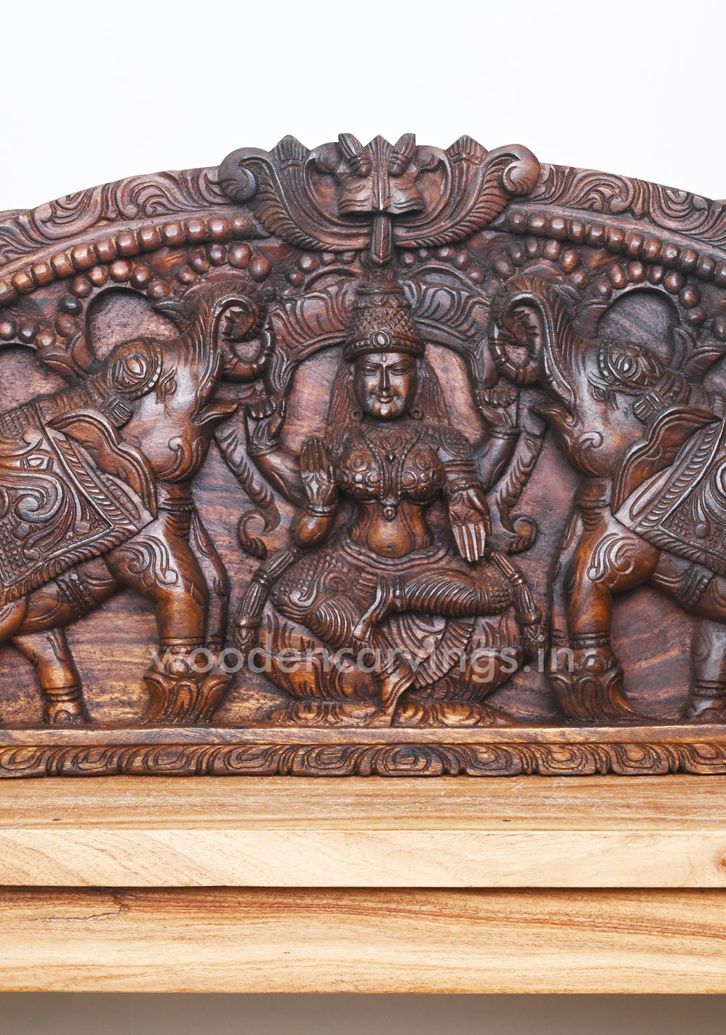 Wooden Arch GajaLakshmi Seated on Lotus With Sevagar Ladies Wooden Wall Panel 42"