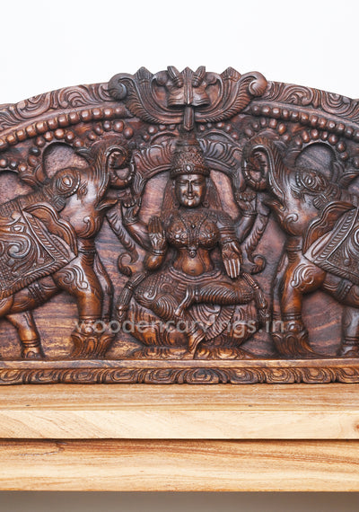Wooden Arch GajaLakshmi Seated on Lotus With Sevagar Ladies Wooden Wall Panel 42"