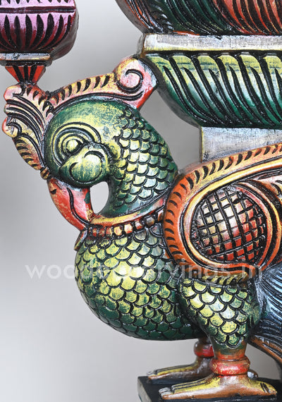 Colourful Green Paired Standing Parrots Decor For Entrances Wooden Wall Brackets 24"