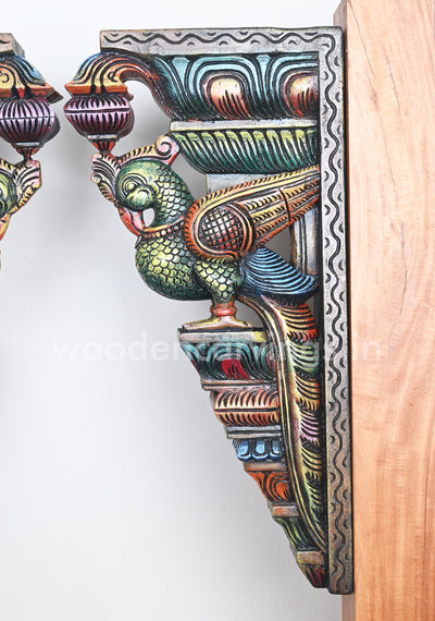 Colourful Green Paired Standing Parrots Decor For Entrances Wooden Wall Brackets 24"
