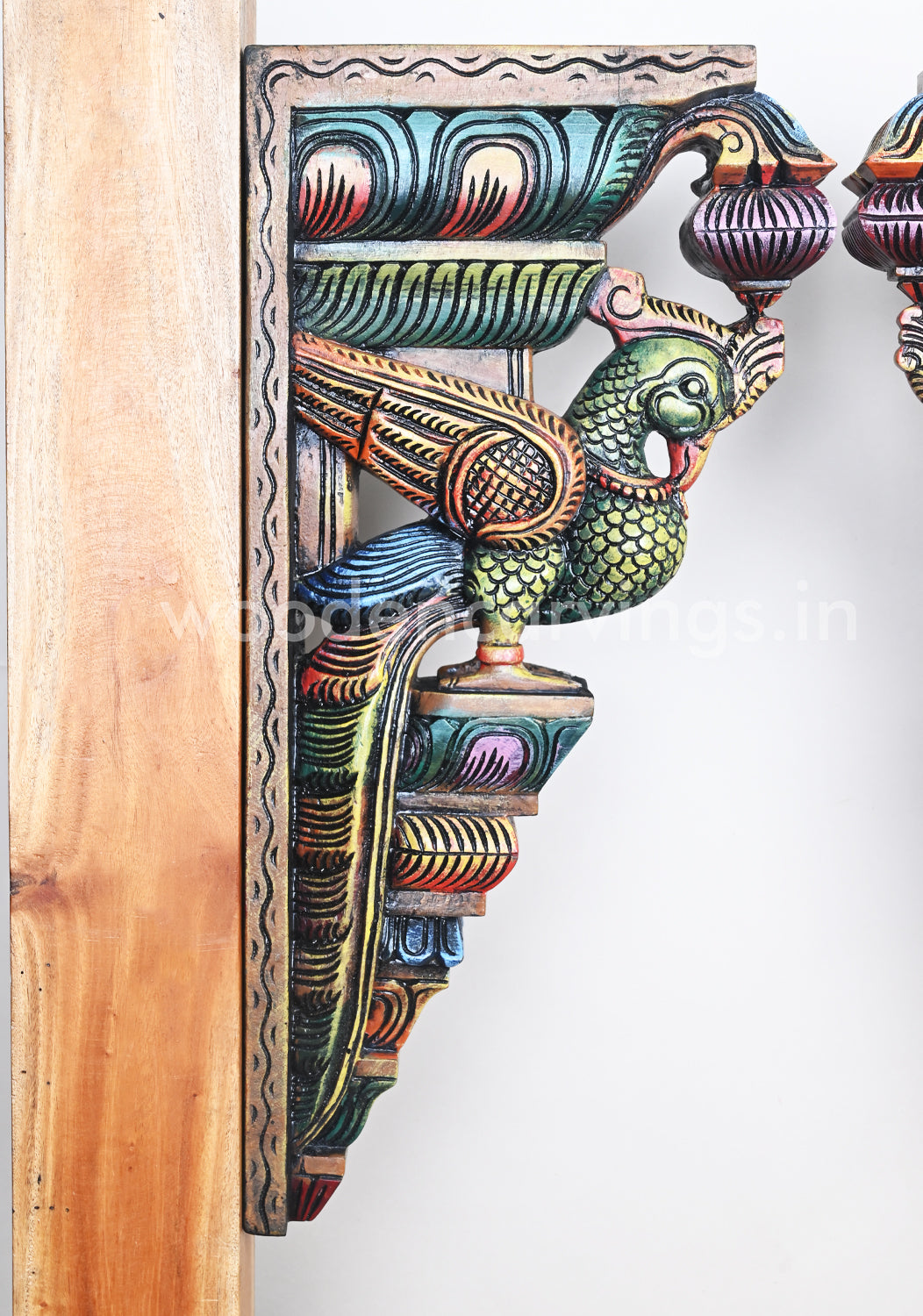 Colourful Green Paired Standing Parrots Decor For Entrances Wooden Wall Brackets 24"