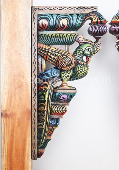 Colourful Green Paired Standing Parrots Decor For Entrances Wooden Wall Brackets 24"