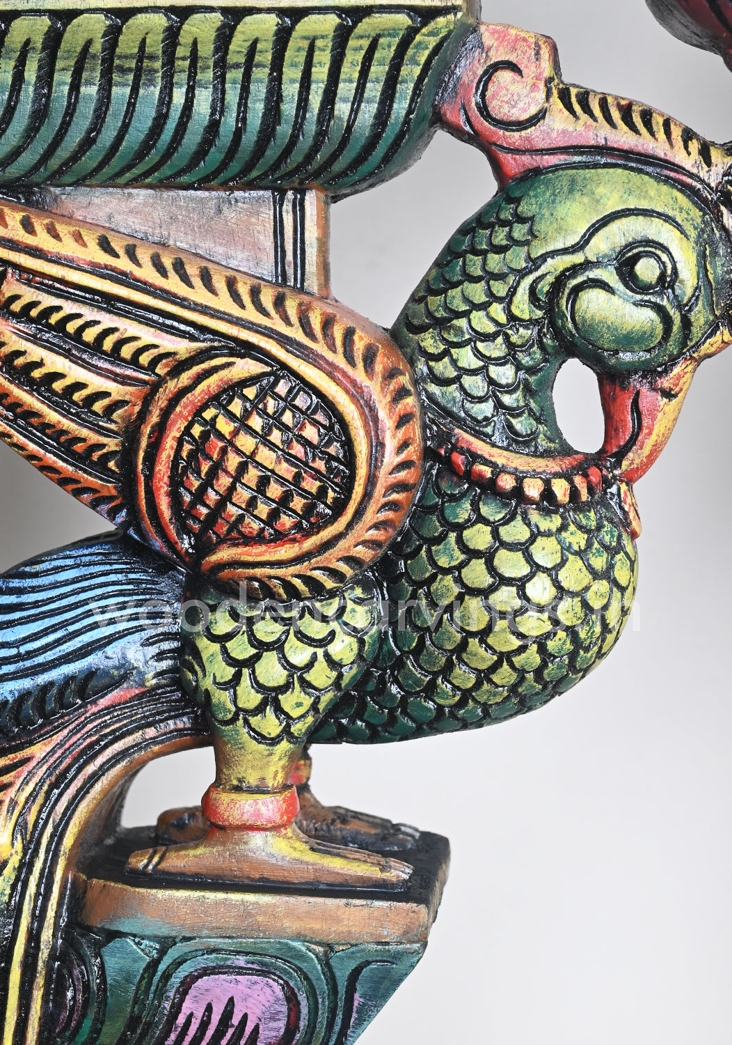 Colourful Green Paired Standing Parrots Decor For Entrances Wooden Wall Brackets 24"