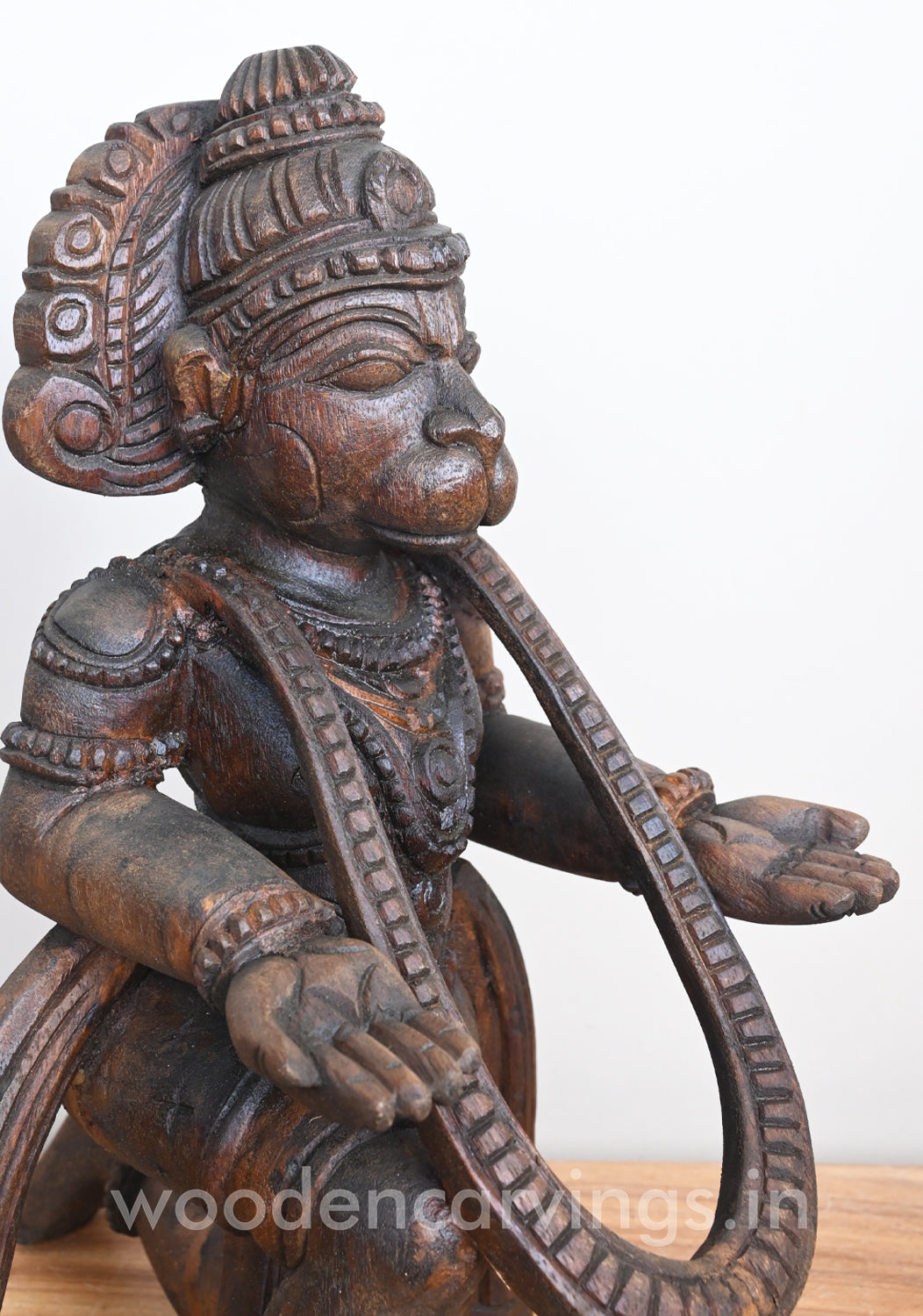 Wooden Vayu Puthra Hanuman Sitting Handmade Unique Sculpture 17"