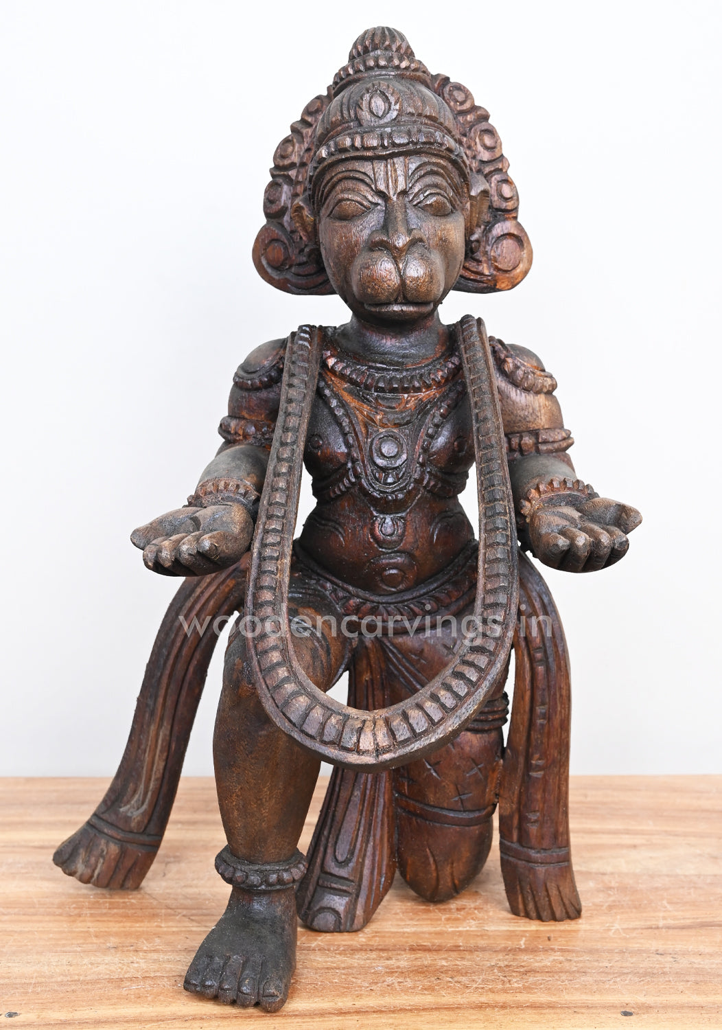 Wooden Vayu Puthra Hanuman Sitting Handmade Unique Sculpture 17"