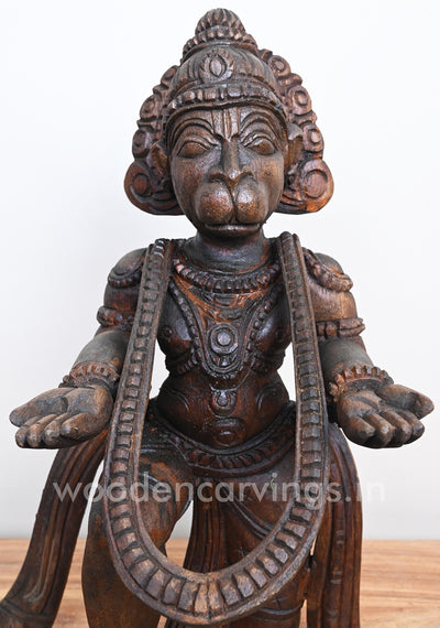 Wooden Vayu Puthra Hanuman Sitting Handmade Unique Sculpture 17"