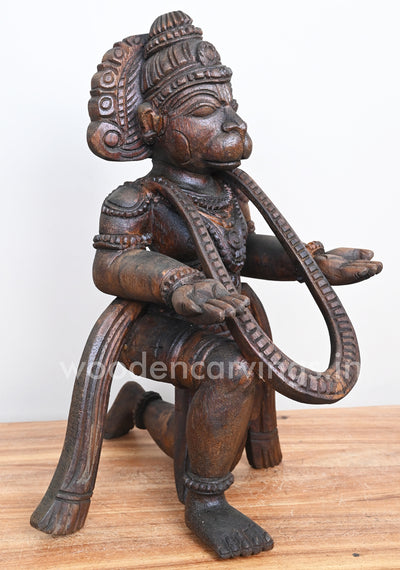 Wooden Vayu Puthra Hanuman Sitting Handmade Unique Sculpture 17"