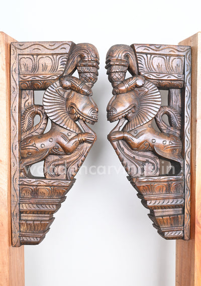 Handamde Ancient Animal Wooden Yaazhi Paired Wall Brackets 19"