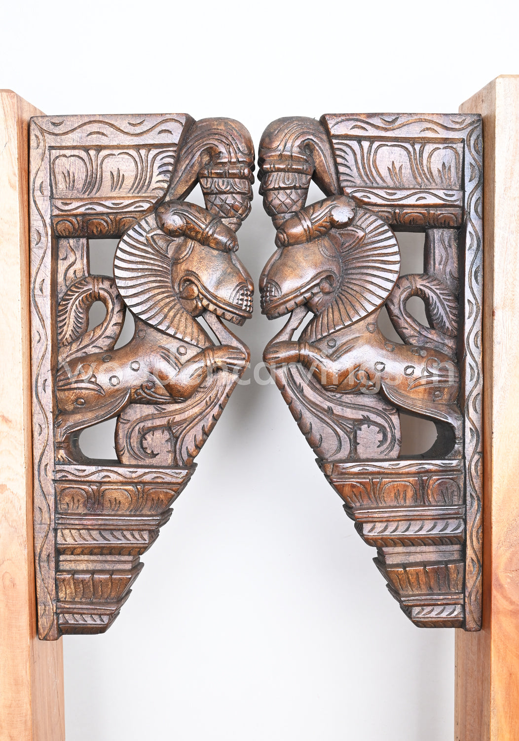 Handamde Ancient Animal Wooden Yaazhi Paired Wall Brackets 19"