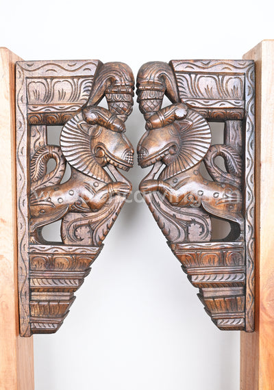 Handamde Ancient Animal Wooden Yaazhi Paired Wall Brackets 19"