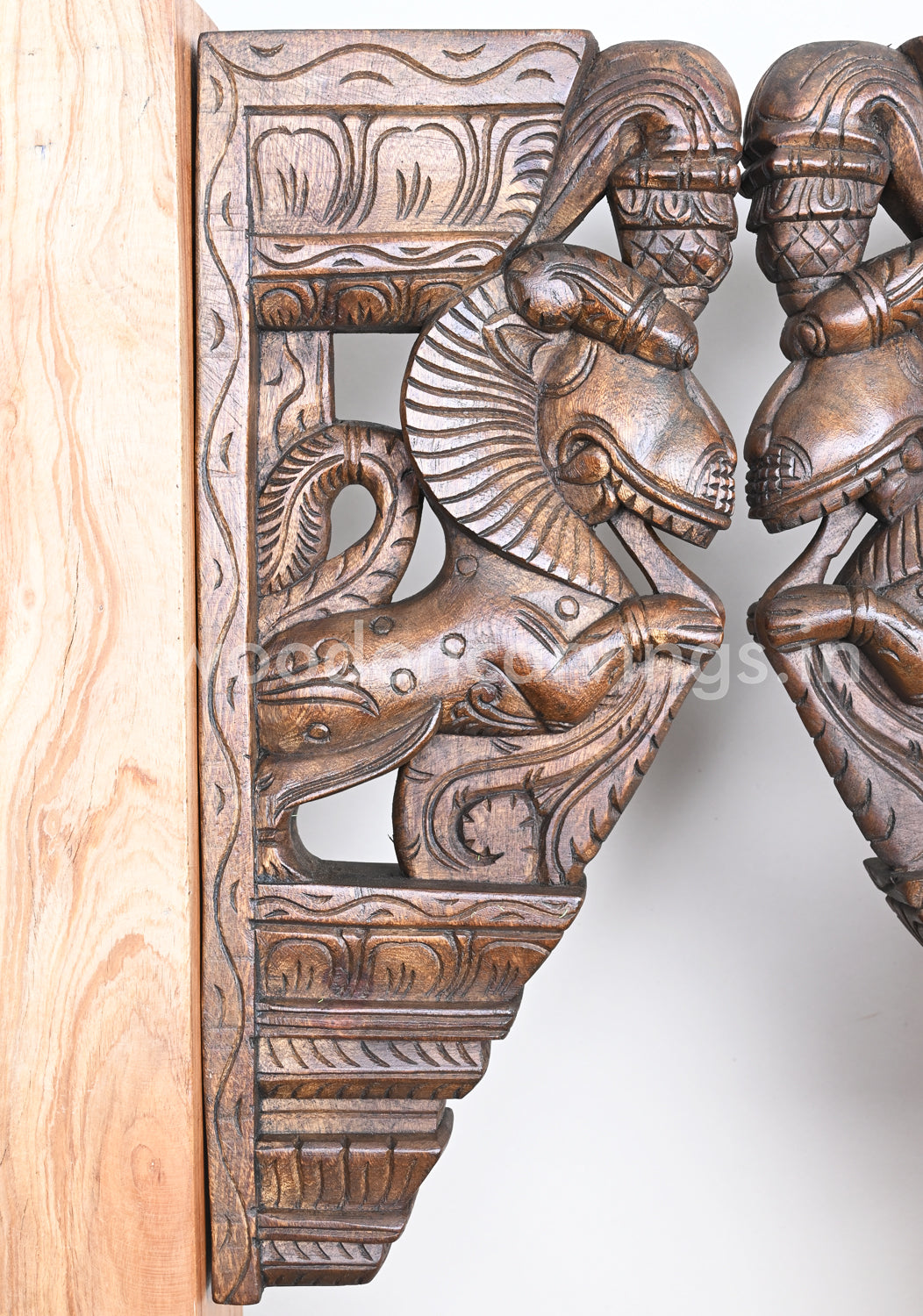 Handamde Ancient Animal Wooden Yaazhi Paired Wall Brackets 19"