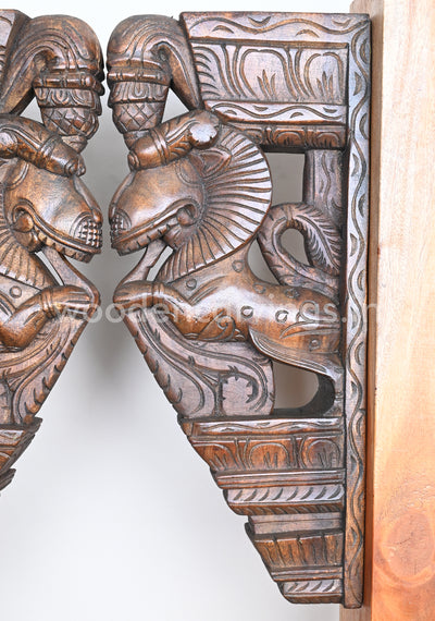 Handamde Ancient Animal Wooden Yaazhi Paired Wall Brackets 19"