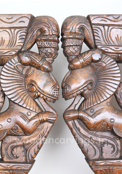Handamde Ancient Animal Wooden Yaazhi Paired Wall Brackets 19"