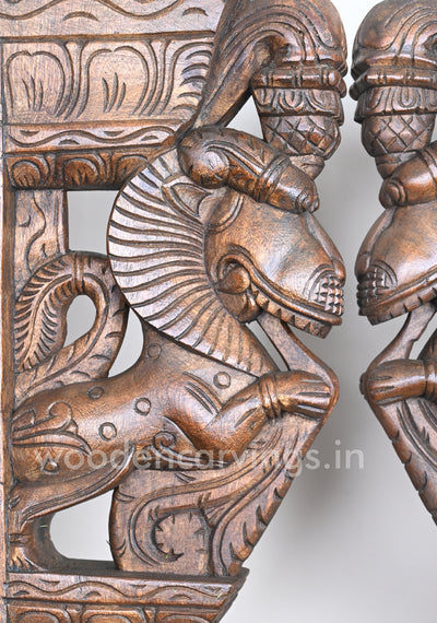Handamde Ancient Animal Wooden Yaazhi Paired Wall Brackets 19"