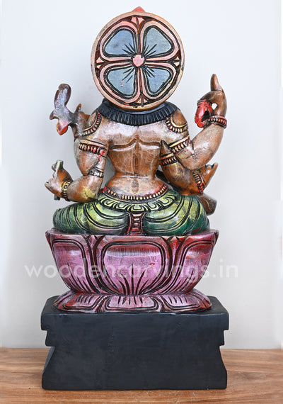 Coloured Collection of Goddess Saraswathi on Pink Lotus Wooden Sculpture 25"