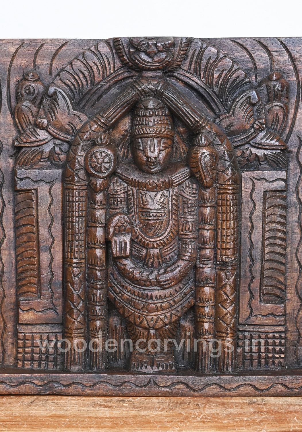 Balaji Standing With His Two Consorts and Chanku Nama Chakra Wall Panel 49"