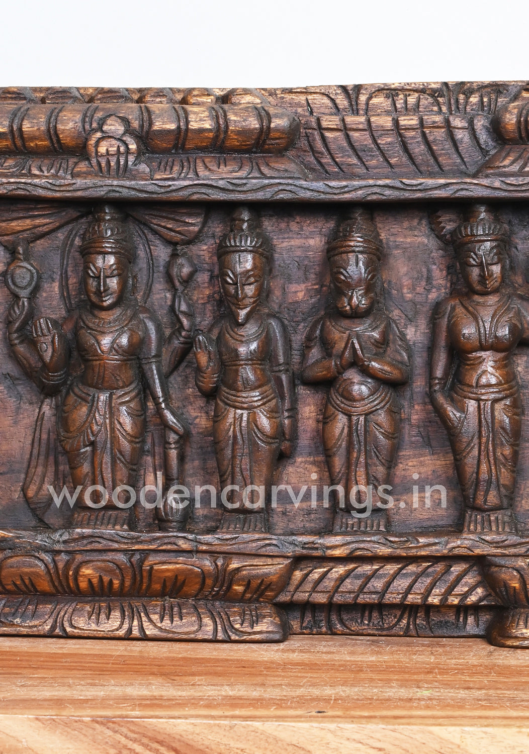 Maha Vishnu With MahaLakshmi and Nararthar, Krishnan, Hanuman Horizontal Wall Panel 48"