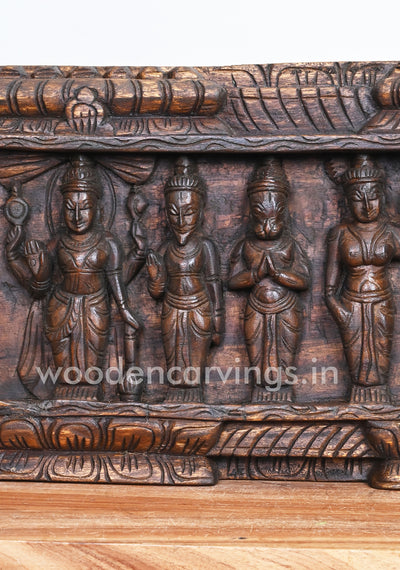Maha Vishnu With MahaLakshmi and Nararthar, Krishnan, Hanuman Horizontal Wall Panel 48"
